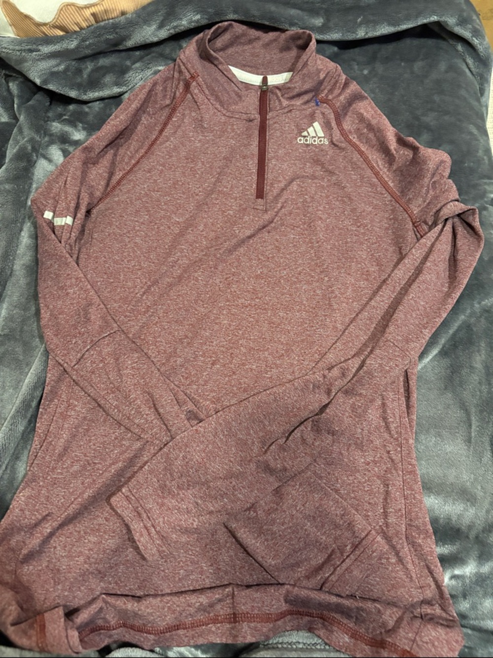 adidas Heathered Burgundy 1/4 Zip Performance Top